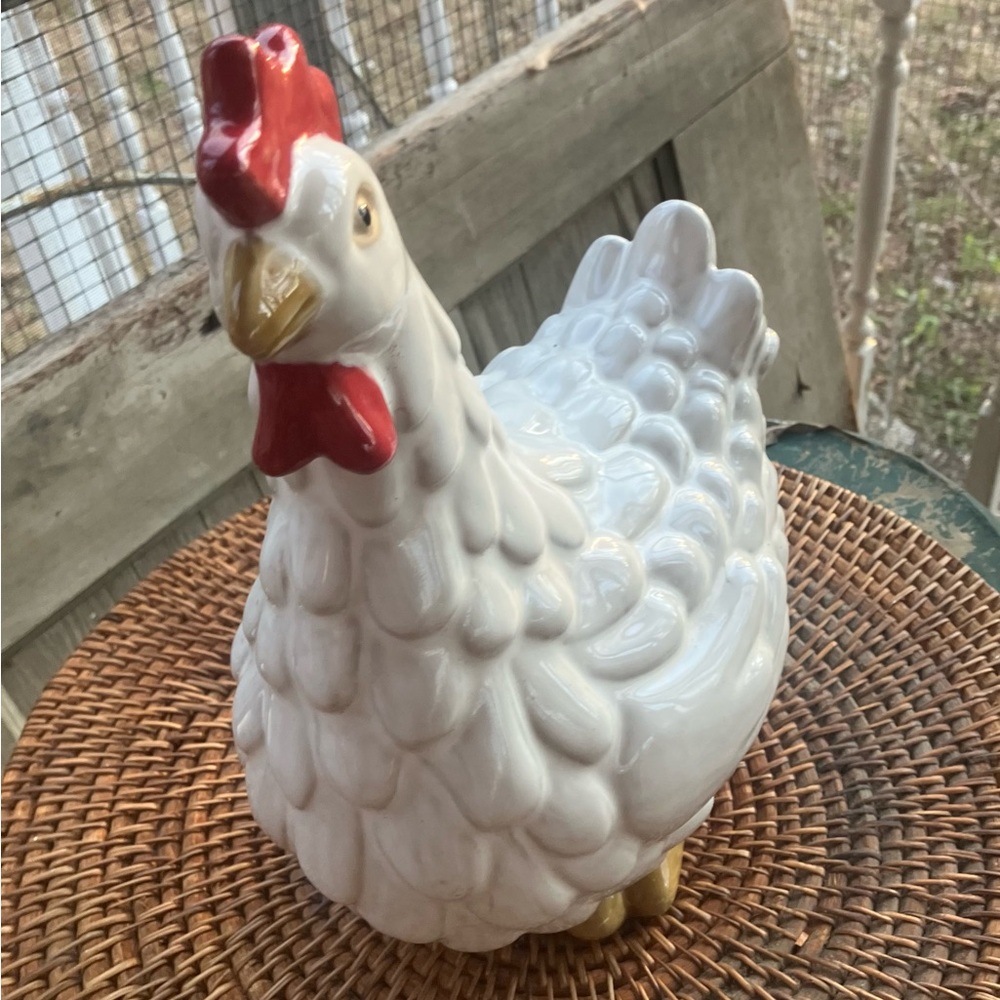 White Ceramic Rooster Figurine with Red Comb Cottagecore Cottage Core